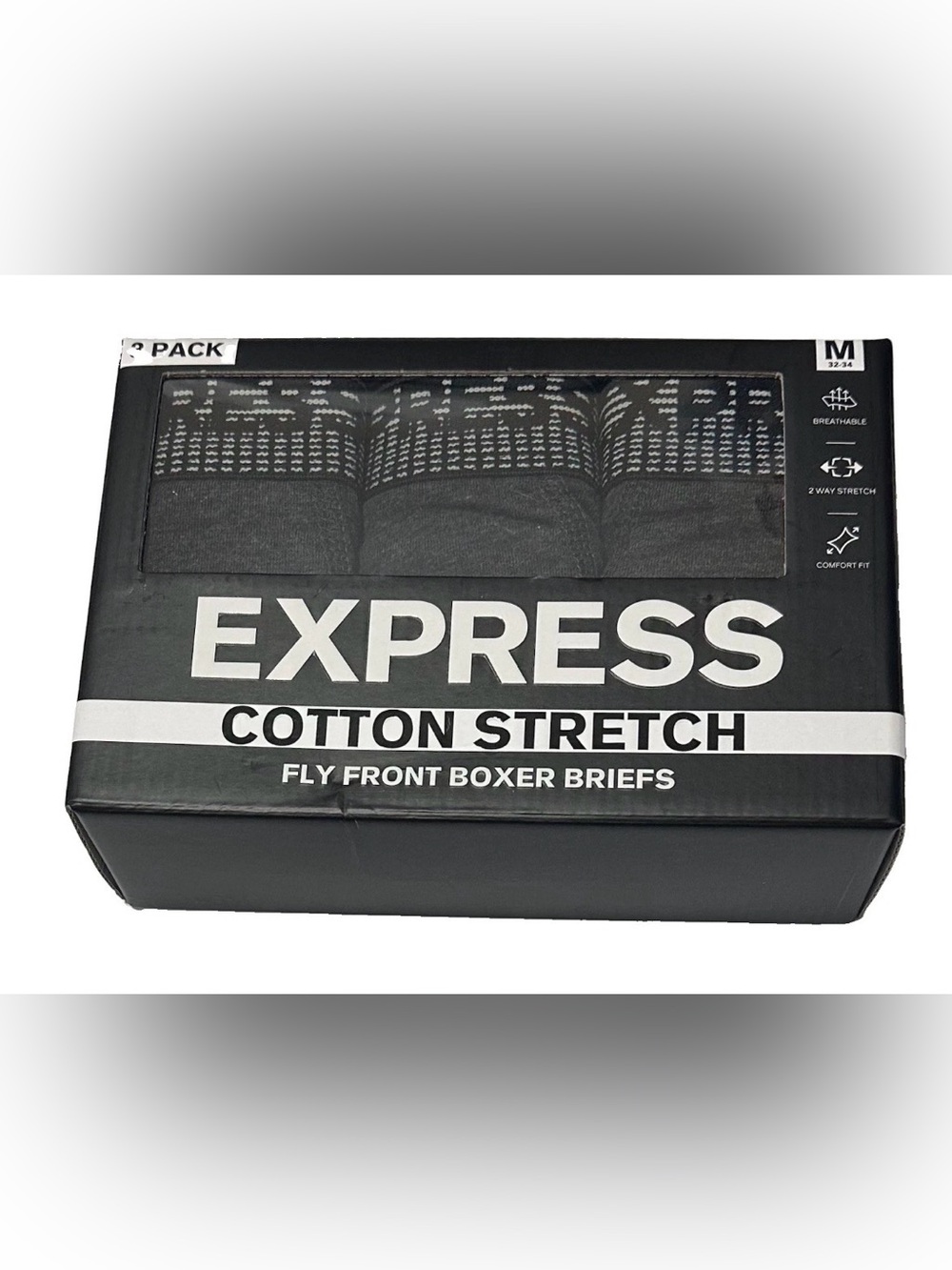 Share Express 3 Men's Cotton Stretch Fly Front Boxer Briefs MED (32-34) Charcoal